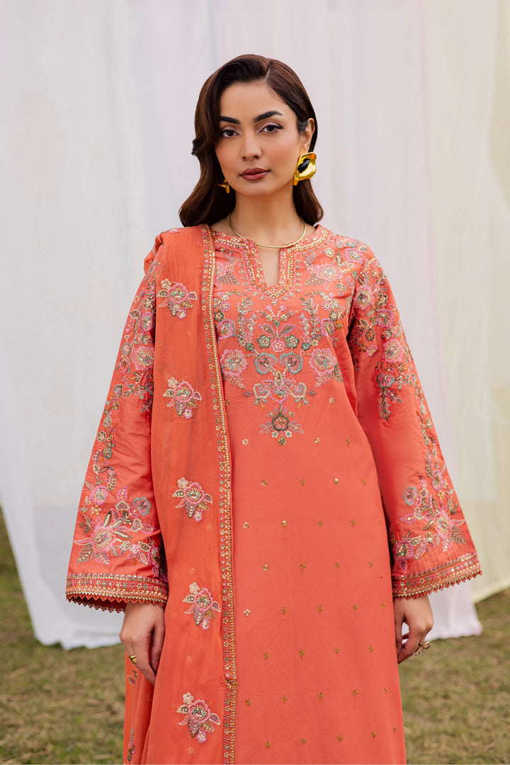Burnt Orange 3Pc - Festive Embroidered Lawn