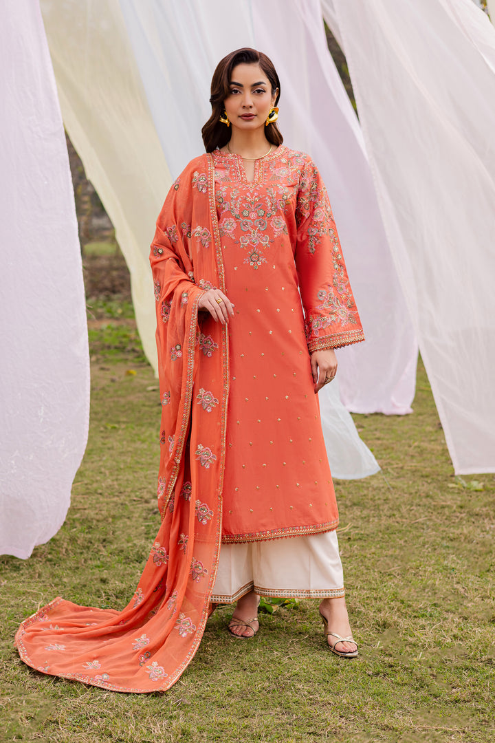 Burnt Orange 3Pc - Festive Embroidered Lawn