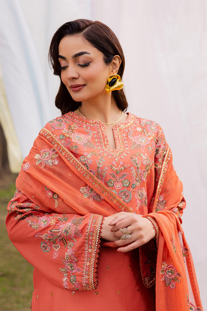 Burnt Orange 3Pc - Festive Embroidered Lawn