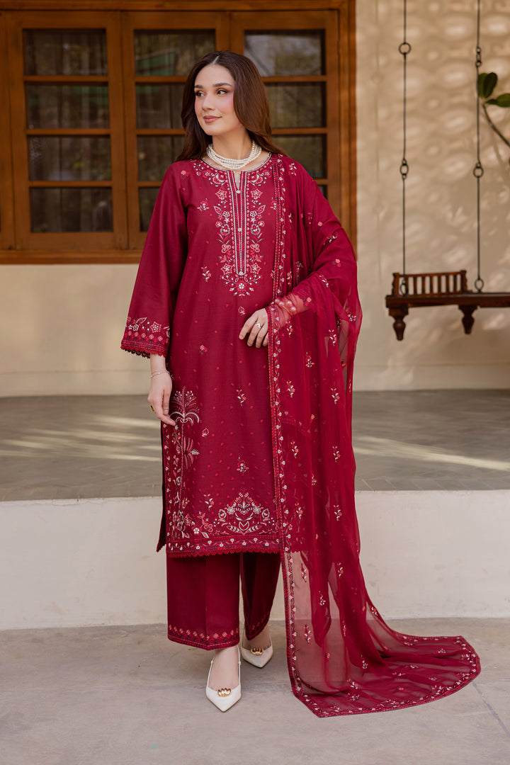 Red Coast 3Pc - Embroidered Khaddar Dress