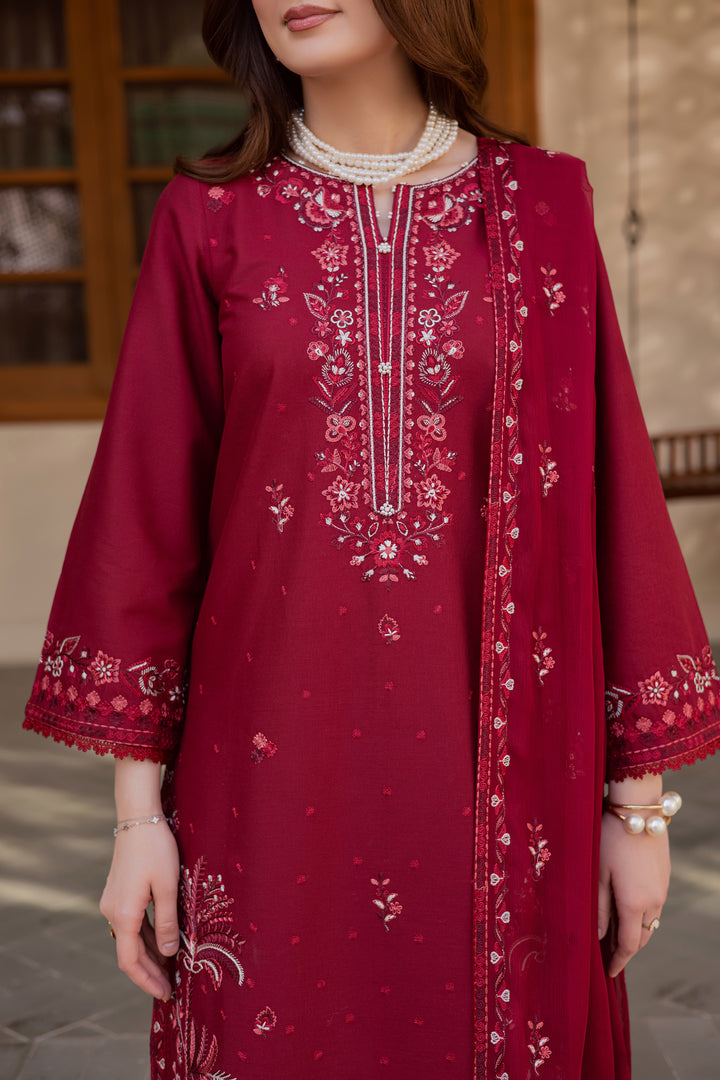 Red Coast 3Pc - Embroidered Khaddar Dress