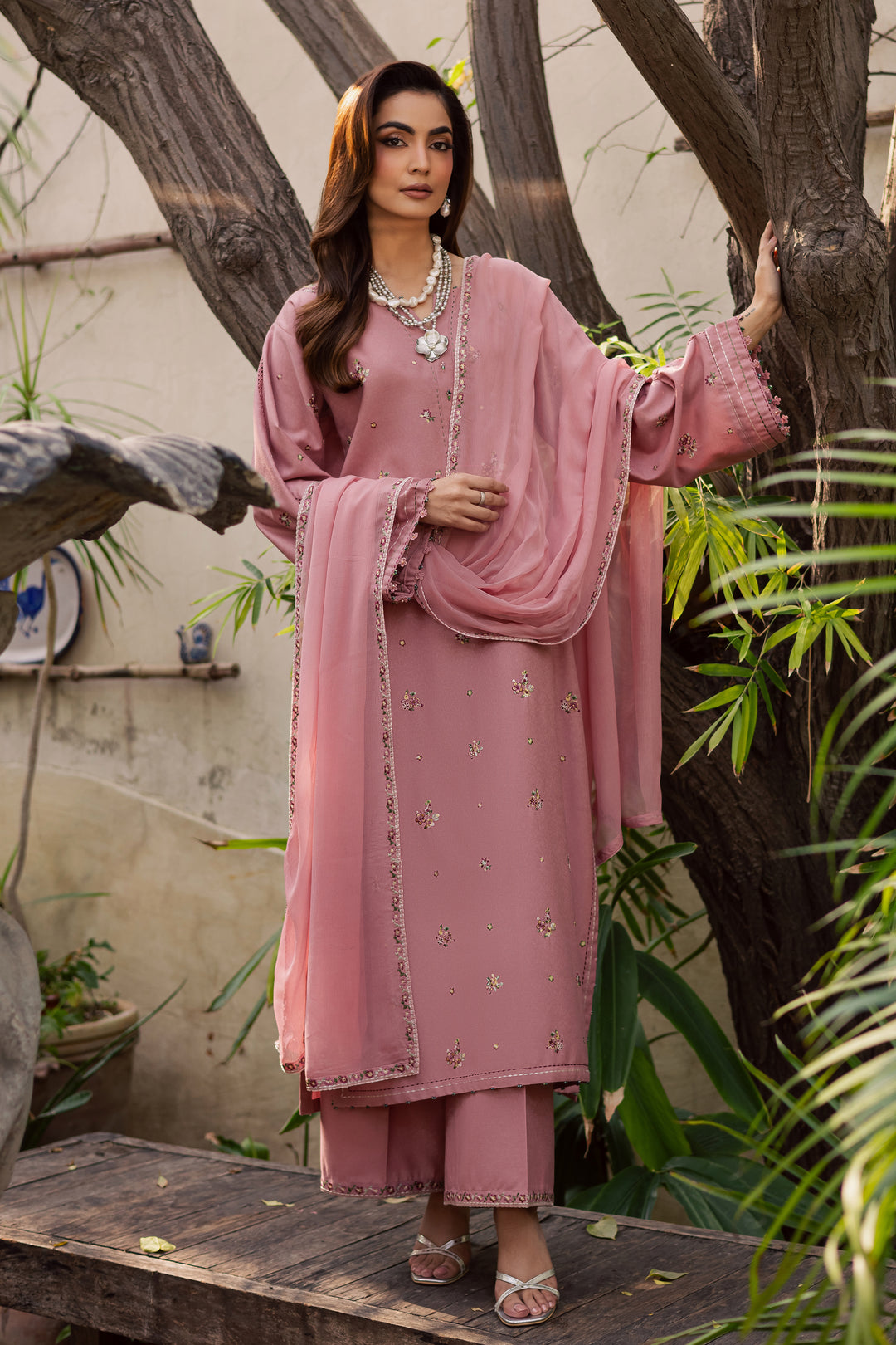 Pink Cotton 3Pc - Embroidered Festive Pret