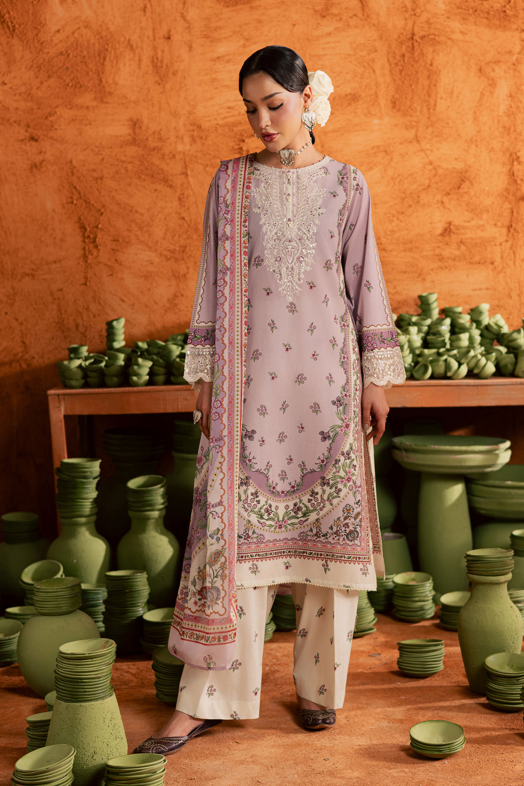 Dusty Plum 3Pc - Printed Lawn Dress