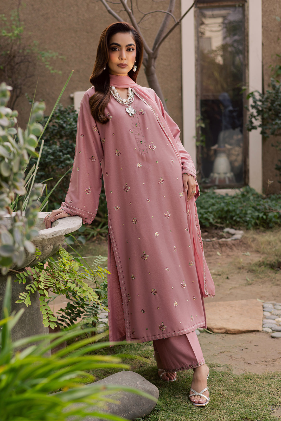 Pink Cotton 3Pc - Embroidered Festive Pret