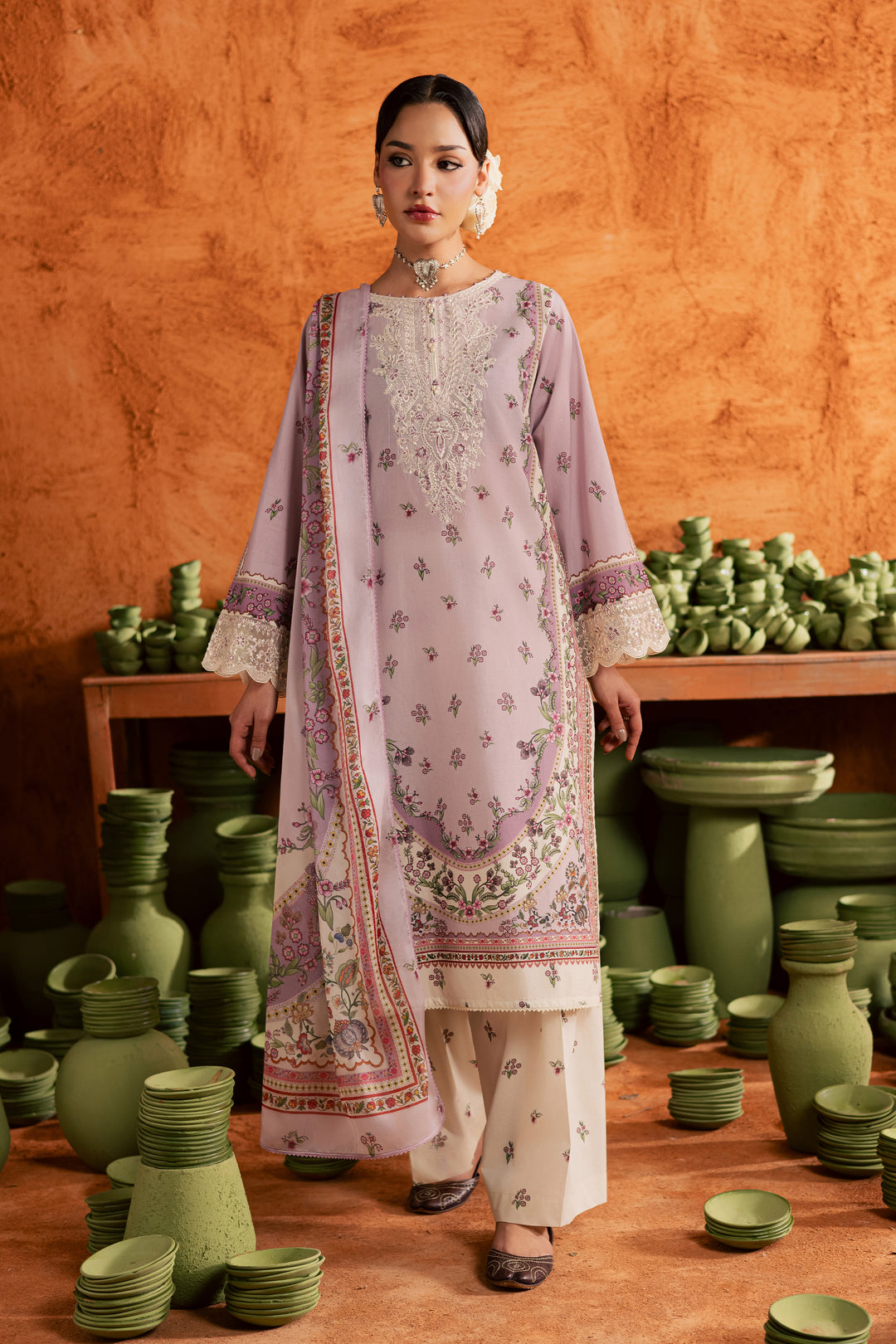 Dusty Plum 3Pc - Printed Lawn Dress