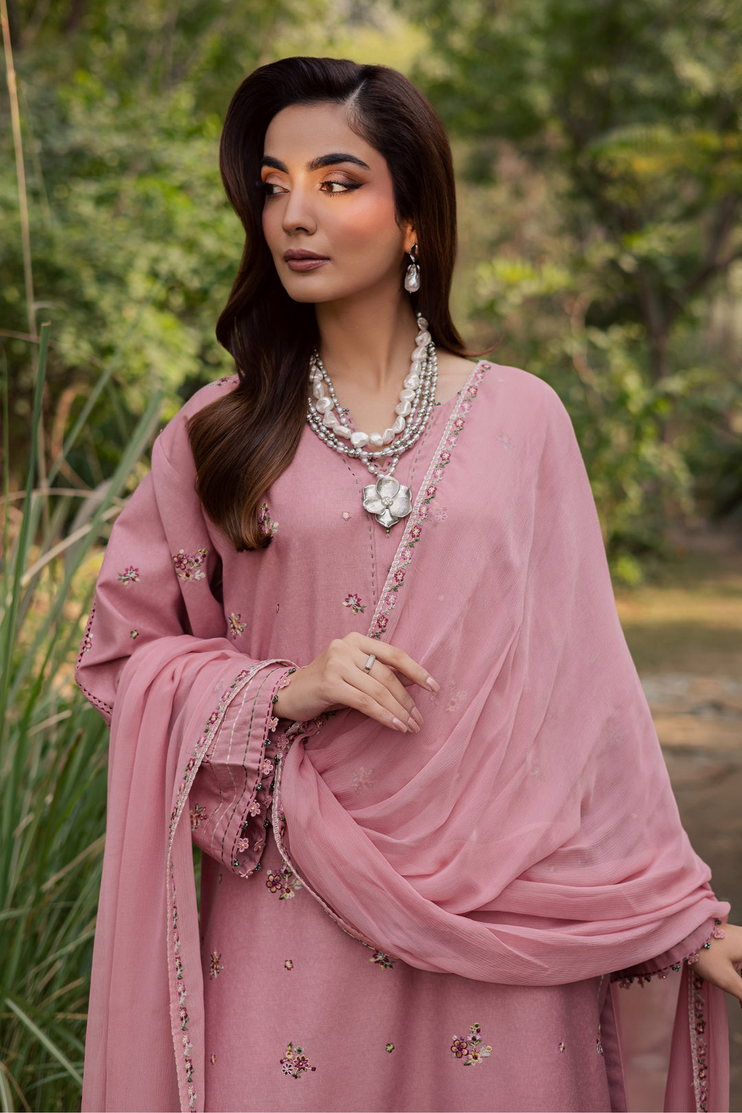 Pink Cotton 3Pc - Embroidered Festive Pret