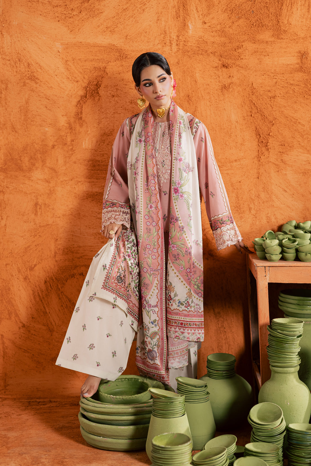 Dusty Plum 3Pc - Printed Lawn Dress