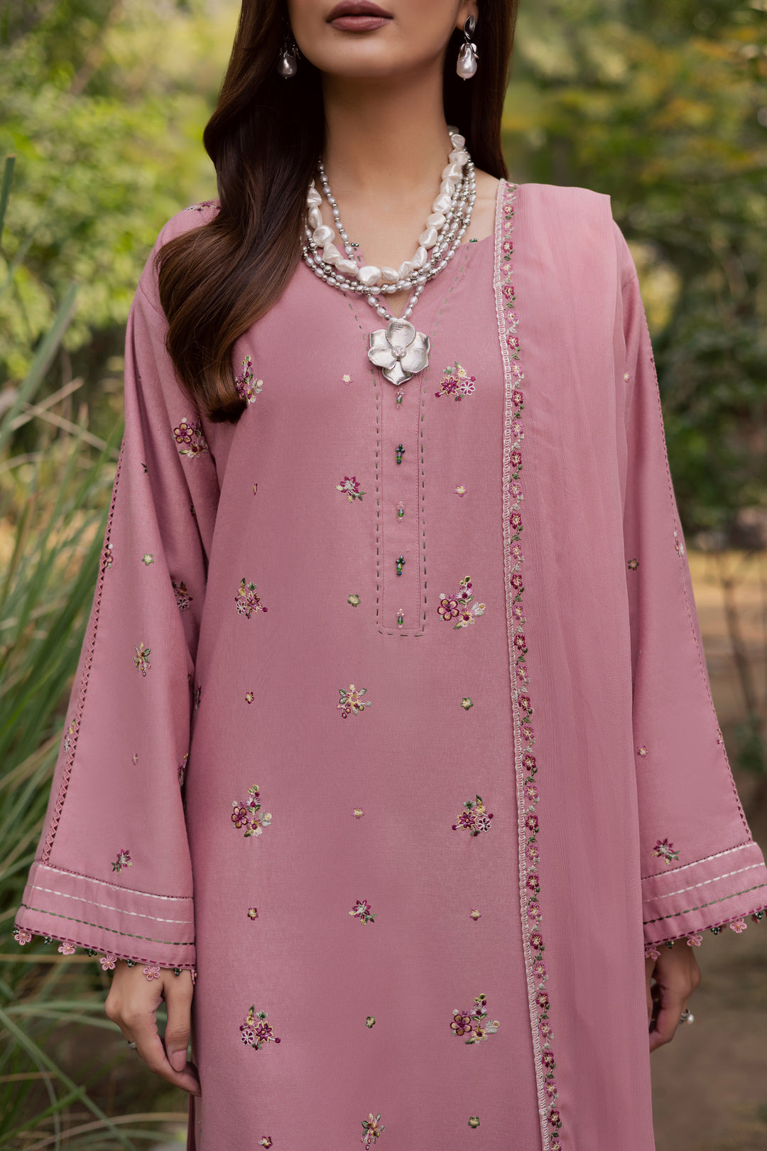 Pink Cotton 3Pc - Embroidered Festive Pret