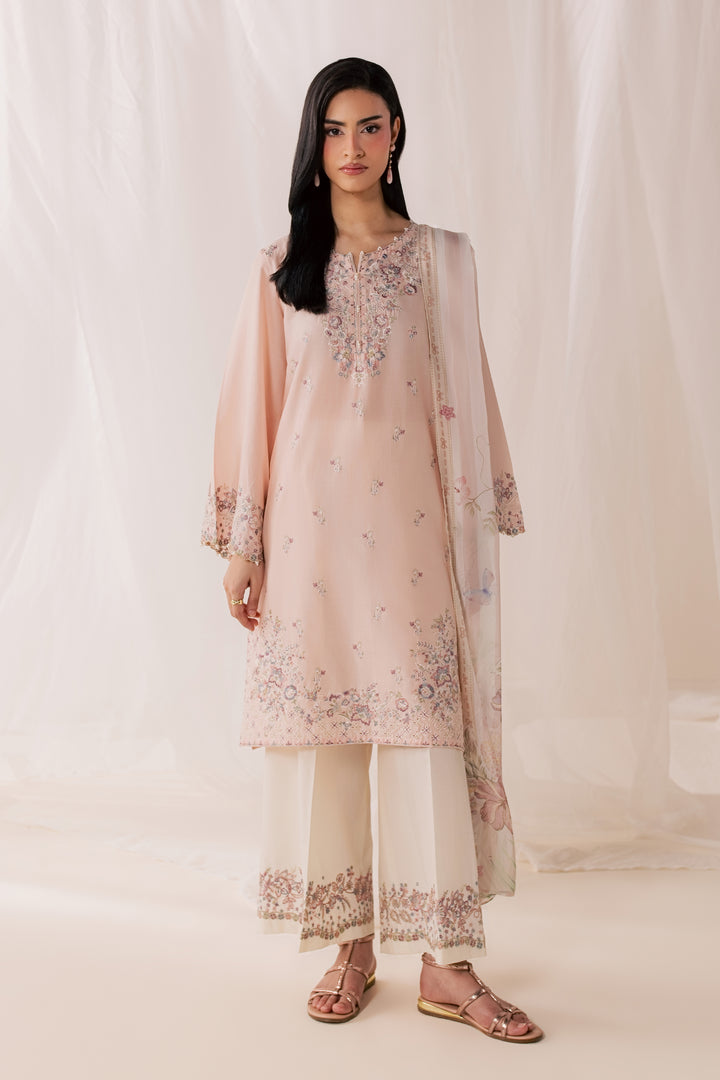 Peach Tart 3Pc - Luxury Embroidered Lawn
