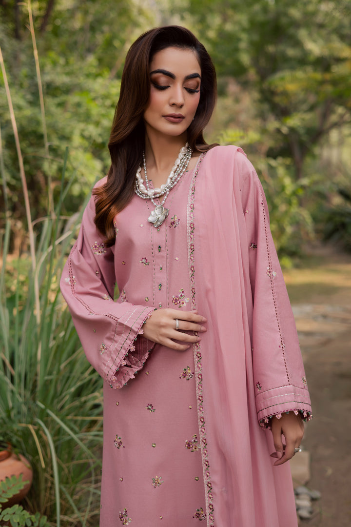Pink Cotton 3Pc - Embroidered Festive Pret