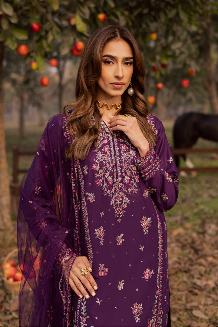 Purple Garden 3Pc - Festive Embroidered Lawn