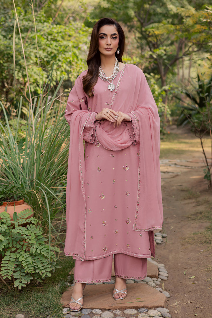Pink Cotton 3Pc - Embroidered Festive Pret