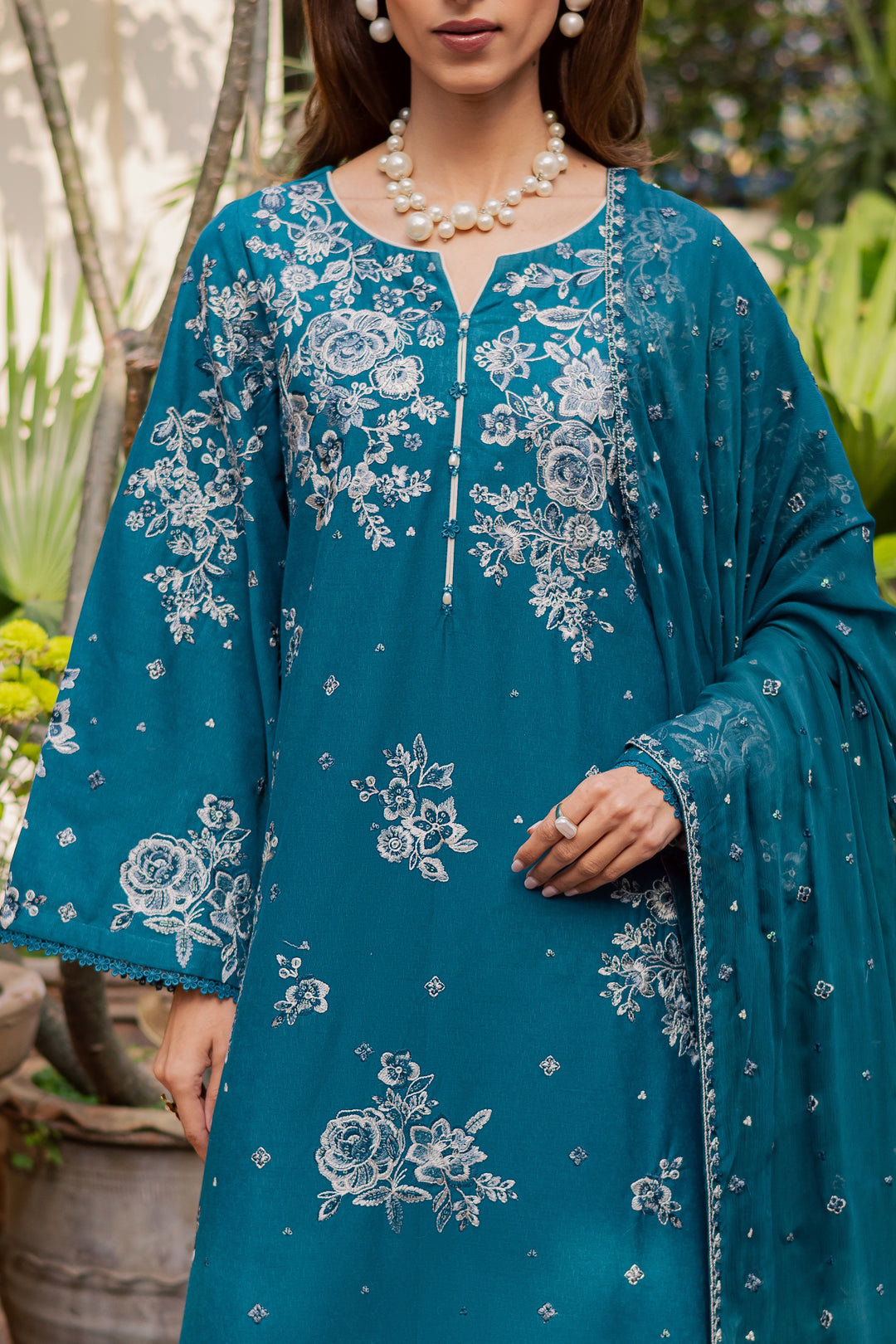 Teal Ocean 3Pc - Embroidered Festive Pret
