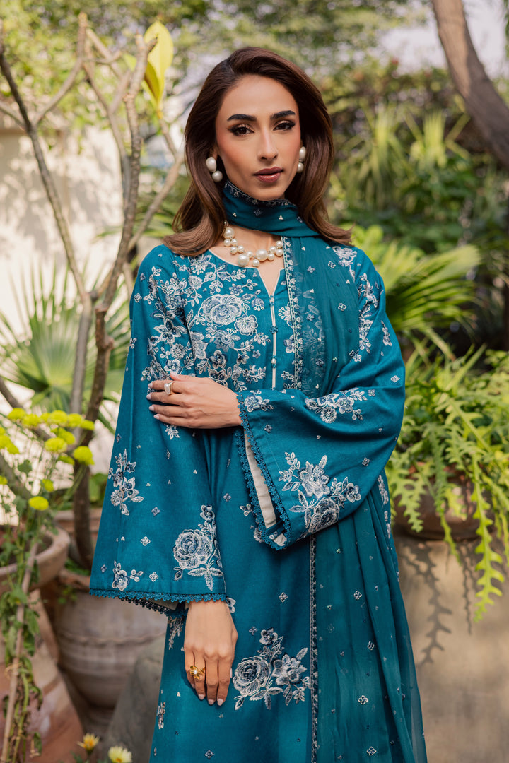Teal Ocean 3Pc - Embroidered Festive Pret