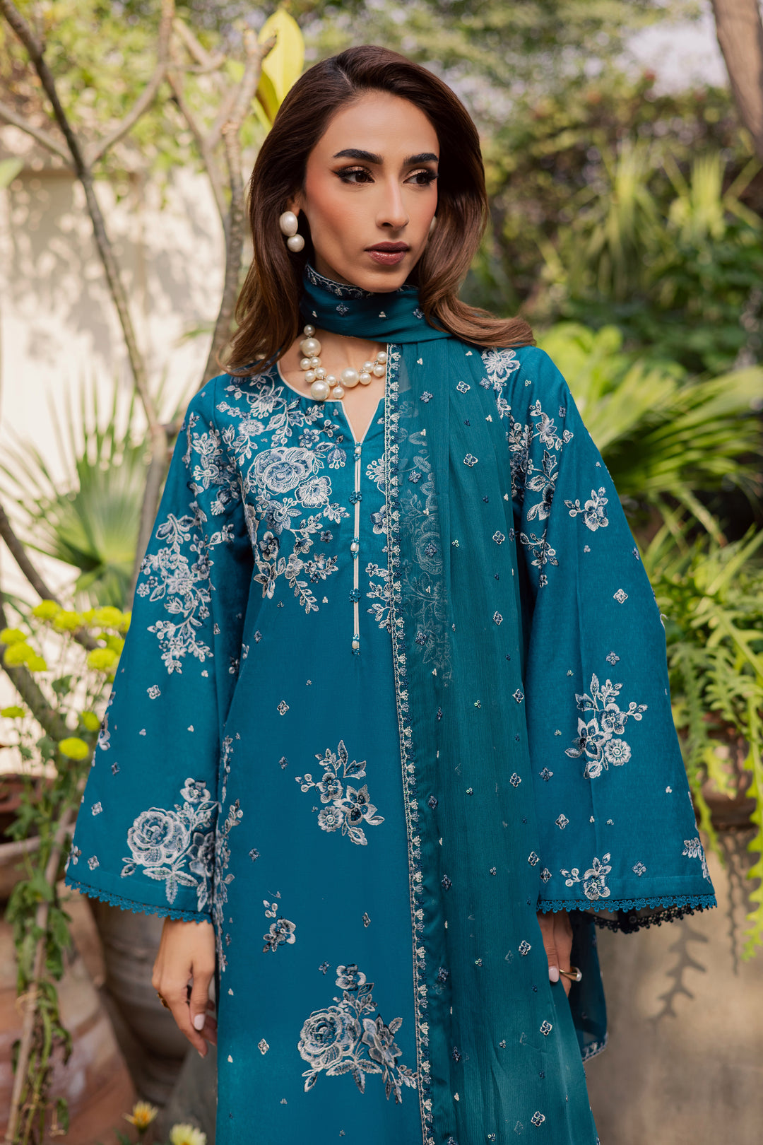 Teal Ocean 3Pc - Embroidered Festive Pret