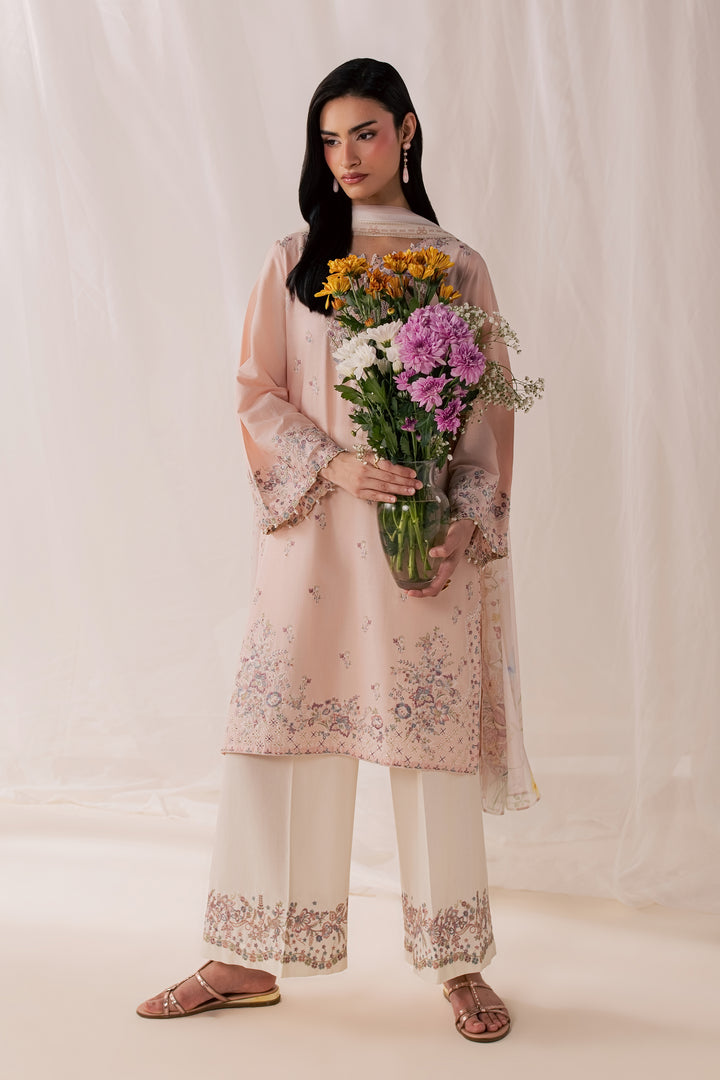 Peach Tart 3Pc - Luxury Embroidered Lawn