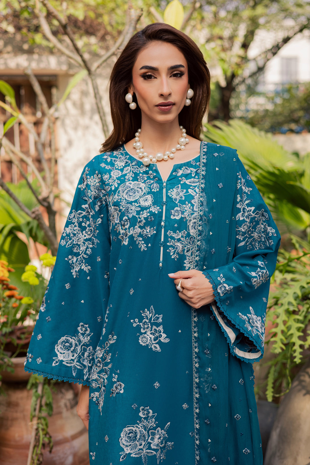 Teal Ocean 3Pc - Embroidered Festive Pret