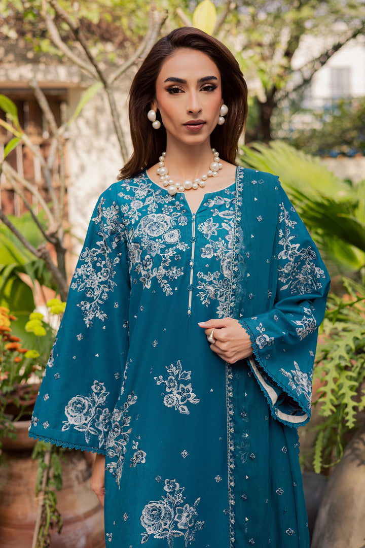 Teal Ocean 3Pc - Embroidered Festive Pret
