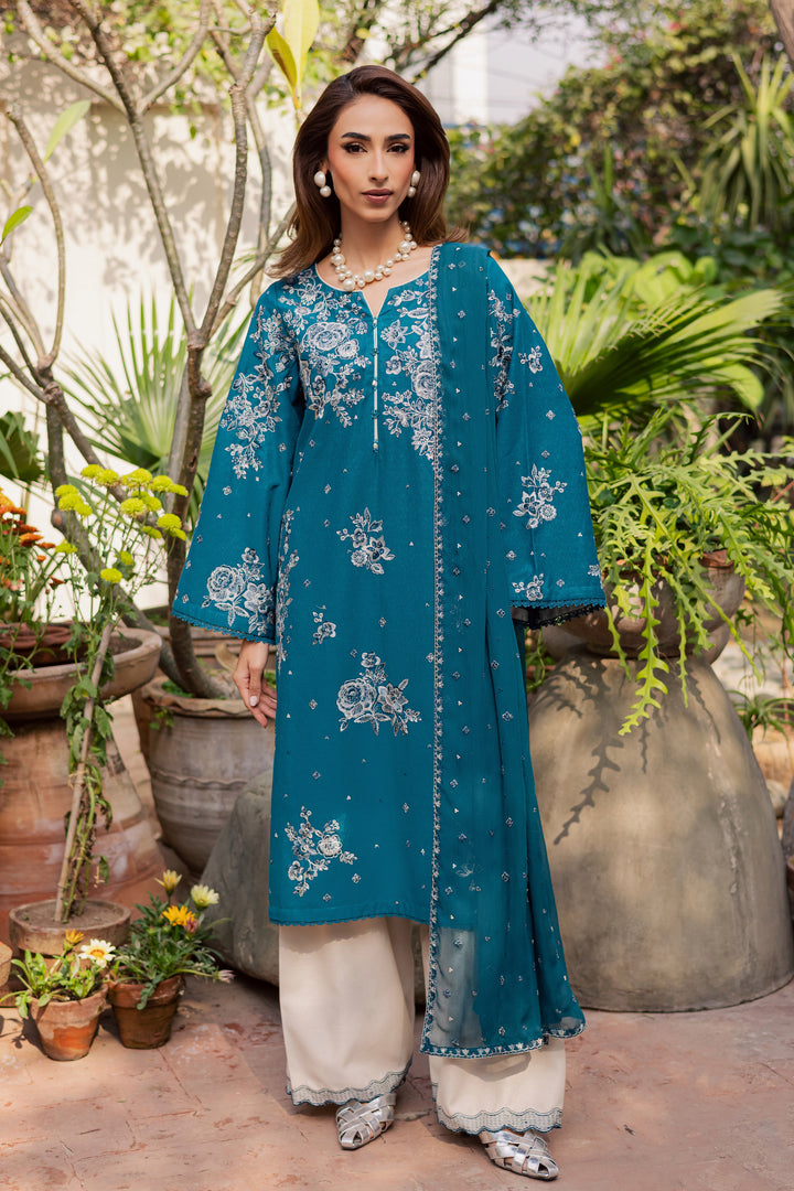 Teal Ocean 3Pc - Embroidered Festive Pret