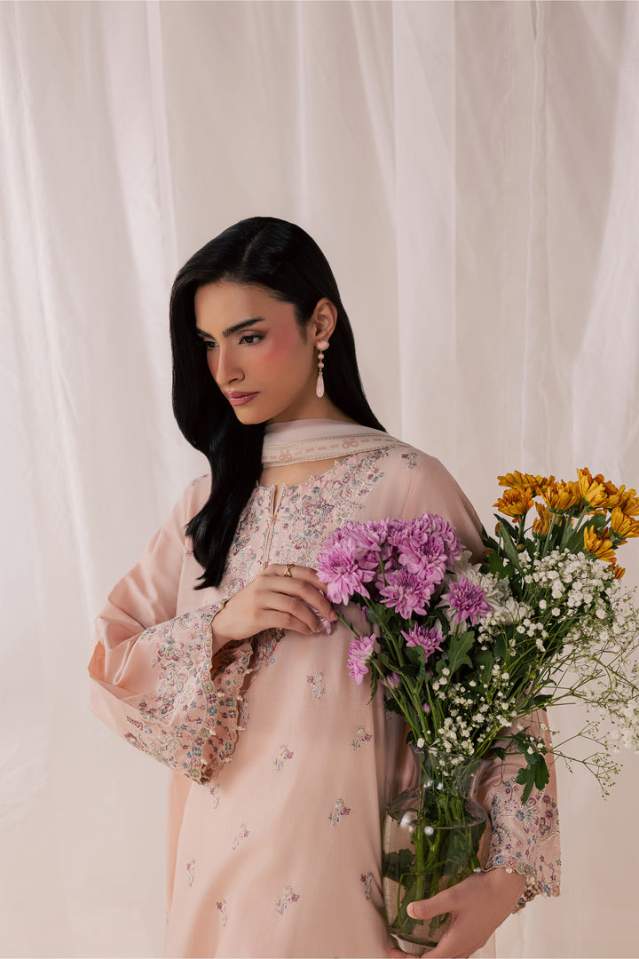 Peach Tart 3Pc - Luxury Embroidered Lawn