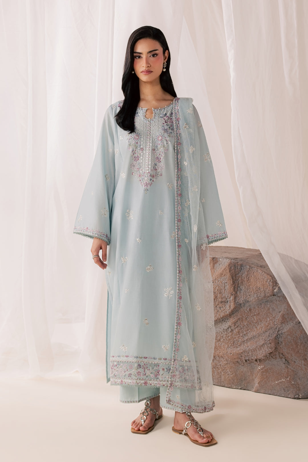 Hazy Blue 3Pc - Luxury Embroidered Lawn
