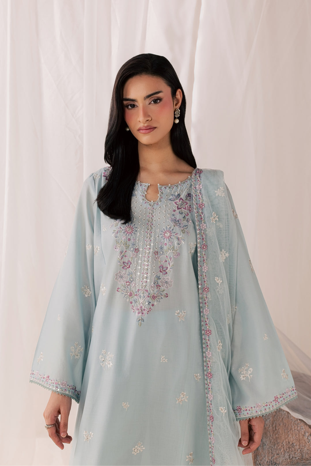 Hazy Blue 3Pc - Luxury Embroidered Lawn