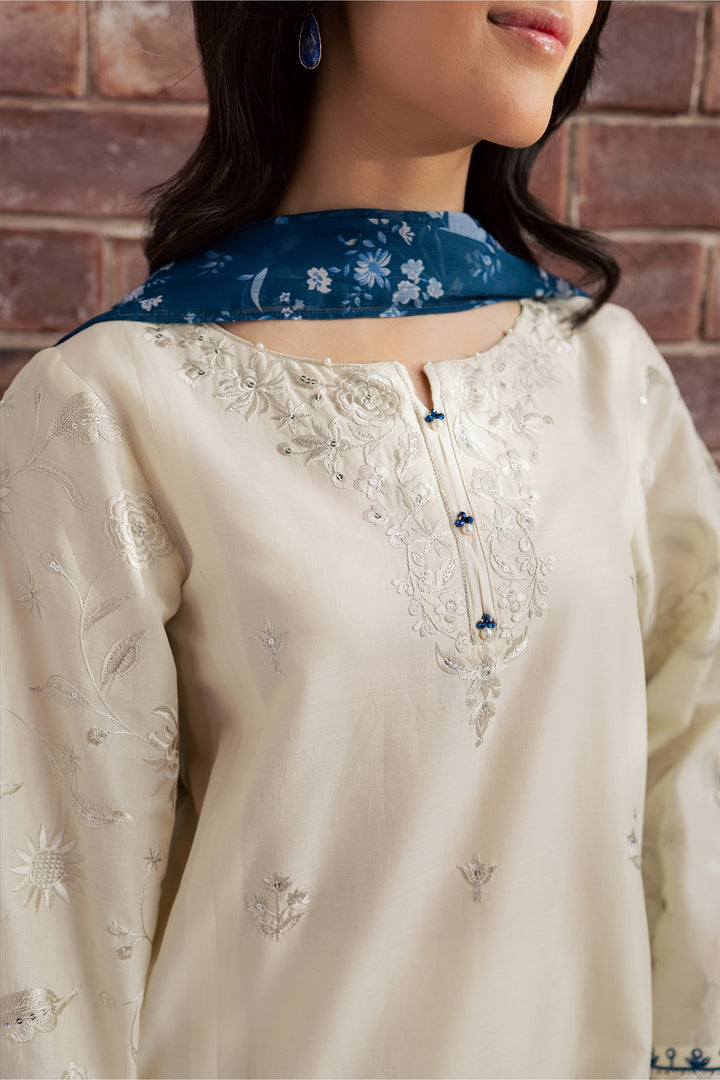 Echo Blue 3Pc - Embroidered Lawn Dress