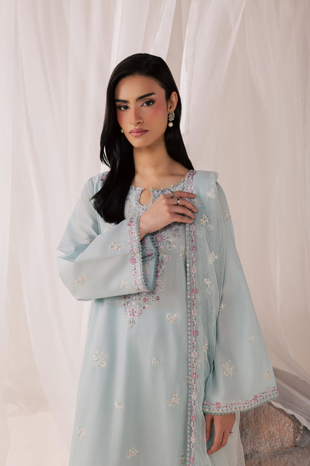 Hazy Blue 3Pc - Luxury Embroidered Lawn