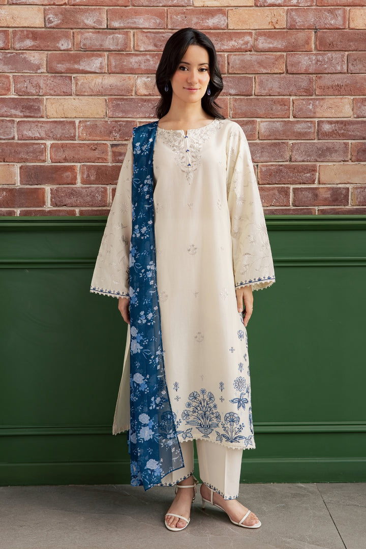 Echo Blue 3Pc - Embroidered Lawn Dress