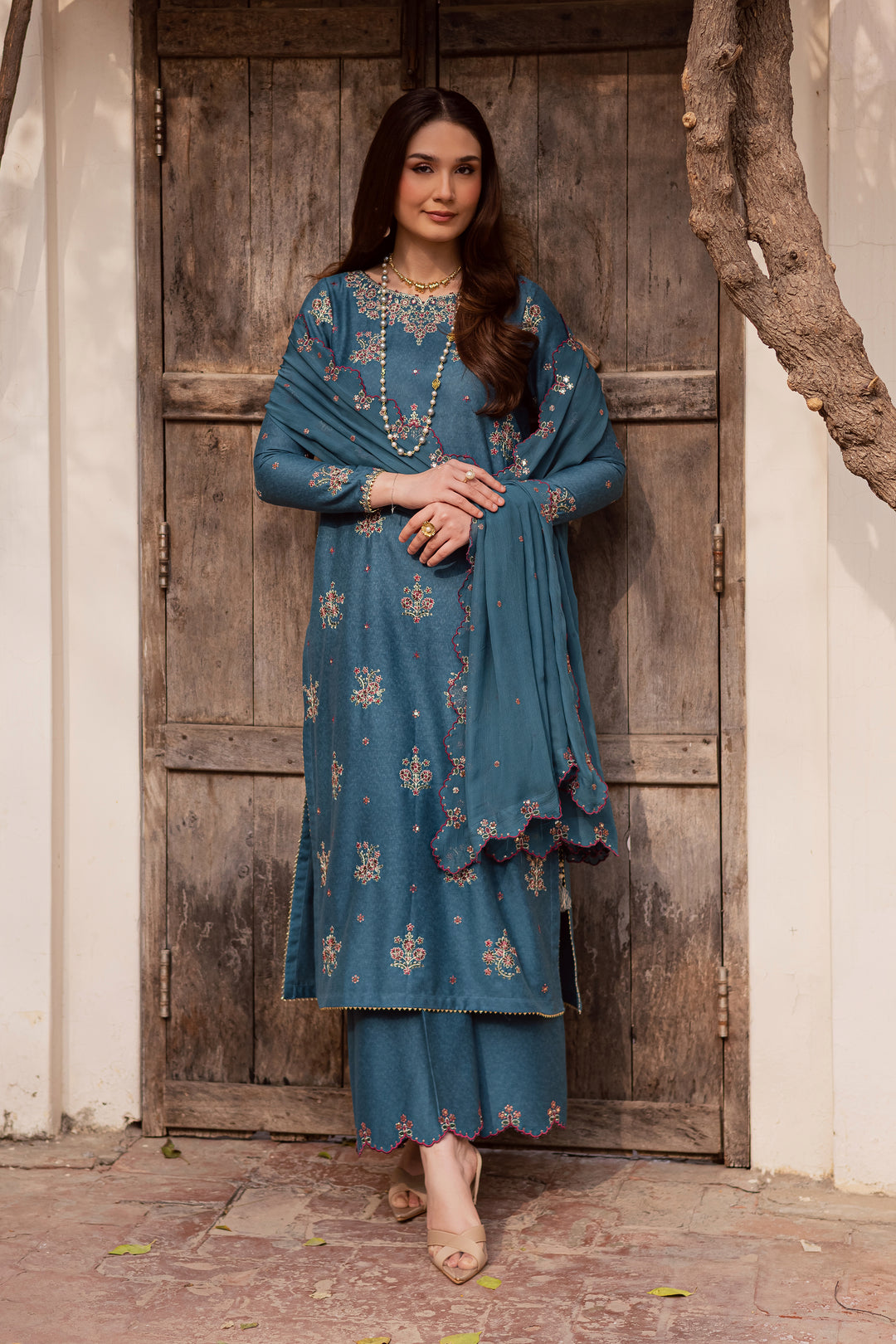 Blue Bells 3Pc - Embroidered Festive Pret