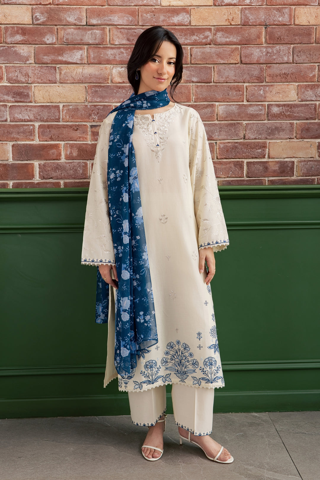 Echo Blue 3Pc - Embroidered Lawn Dress