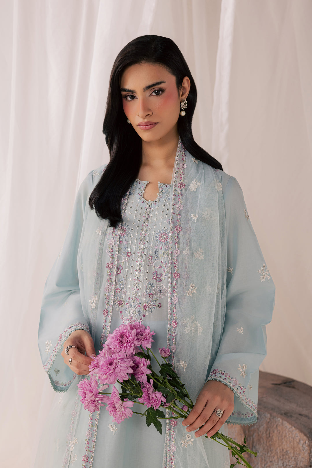 Hazy Blue 3Pc - Luxury Embroidered Lawn
