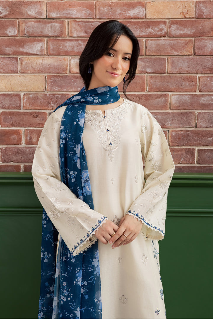 Echo Blue 3Pc - Embroidered Lawn Dress