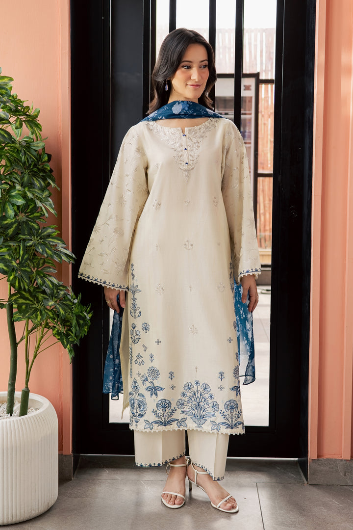 Echo Blue 3Pc - Embroidered Lawn Dress