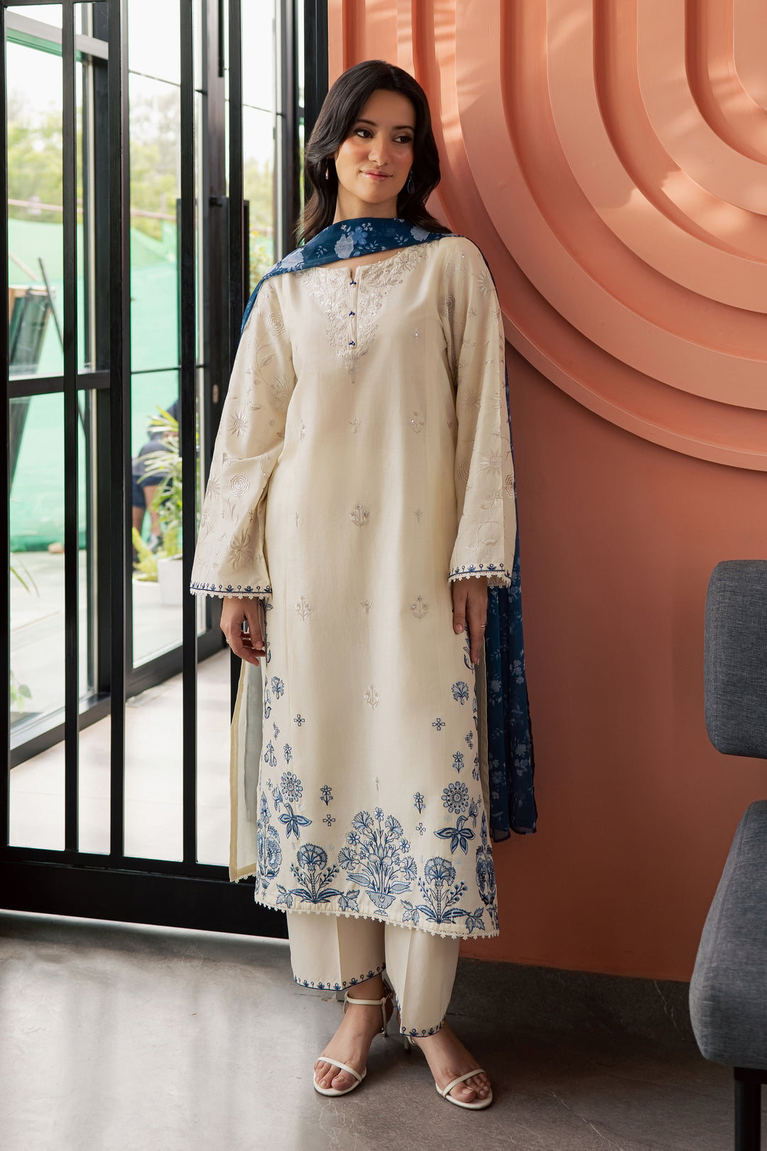 Echo Blue 3Pc - Embroidered Lawn Dress