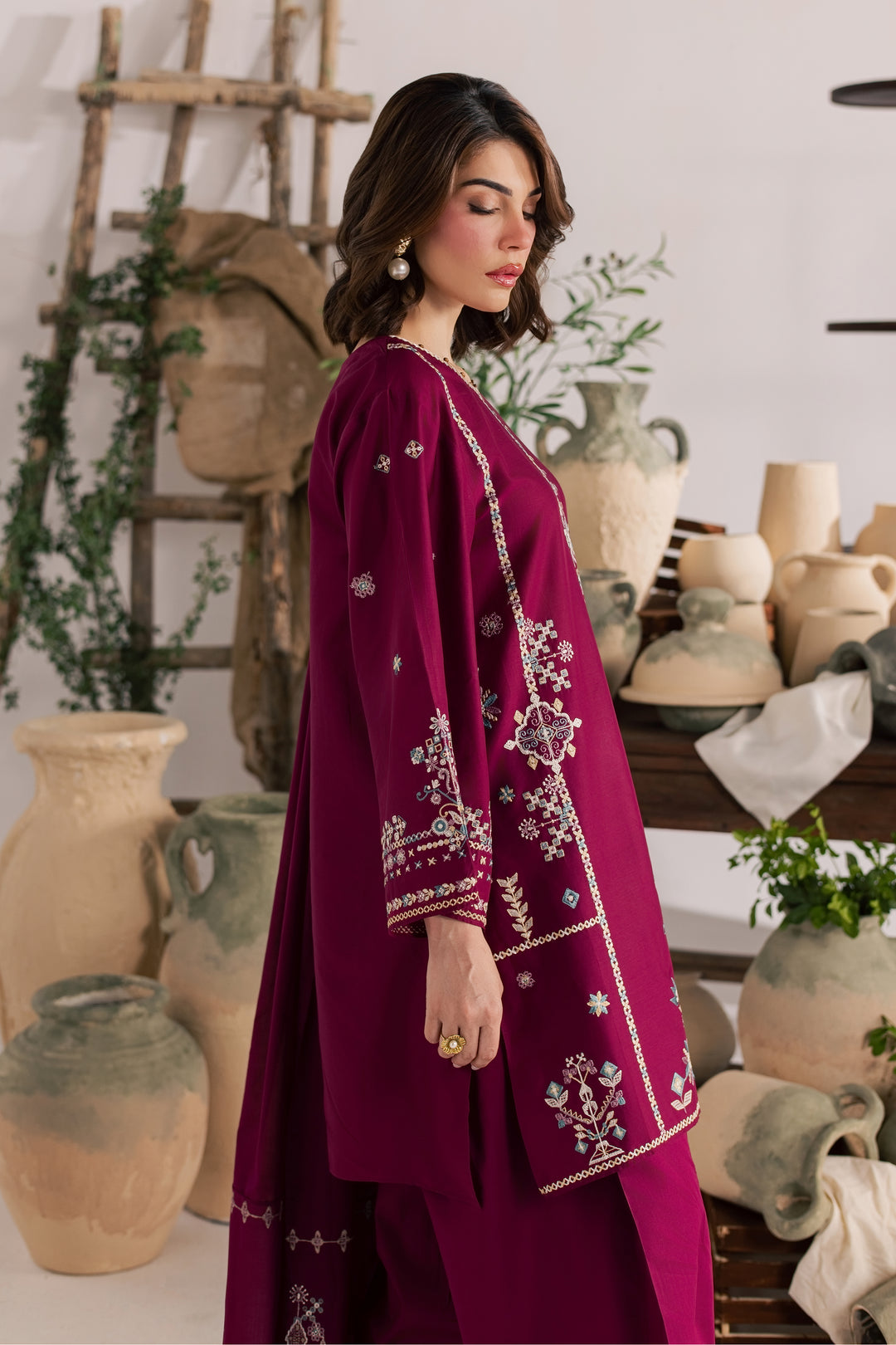 Maroon Mist 3Pc - Embroidered Lawn Dress