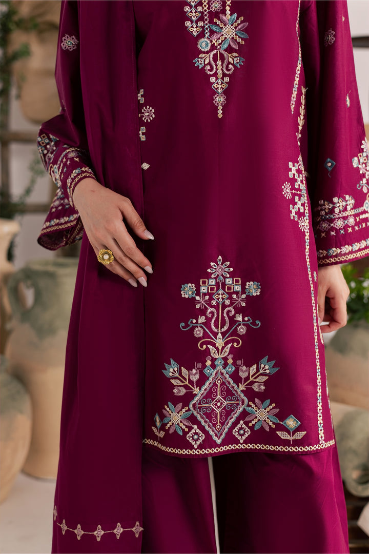 Maroon Mist 3Pc - Embroidered Lawn Dress