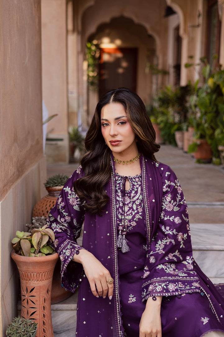 Plum Haze 3Pc - Festive Embroidered Lawn