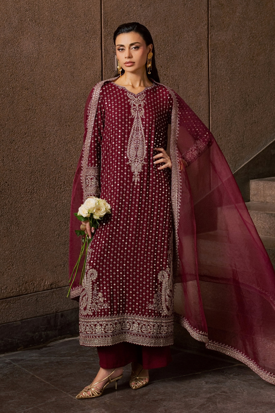 Maroon Raqs 3Pc - Festive Luxe Pret
