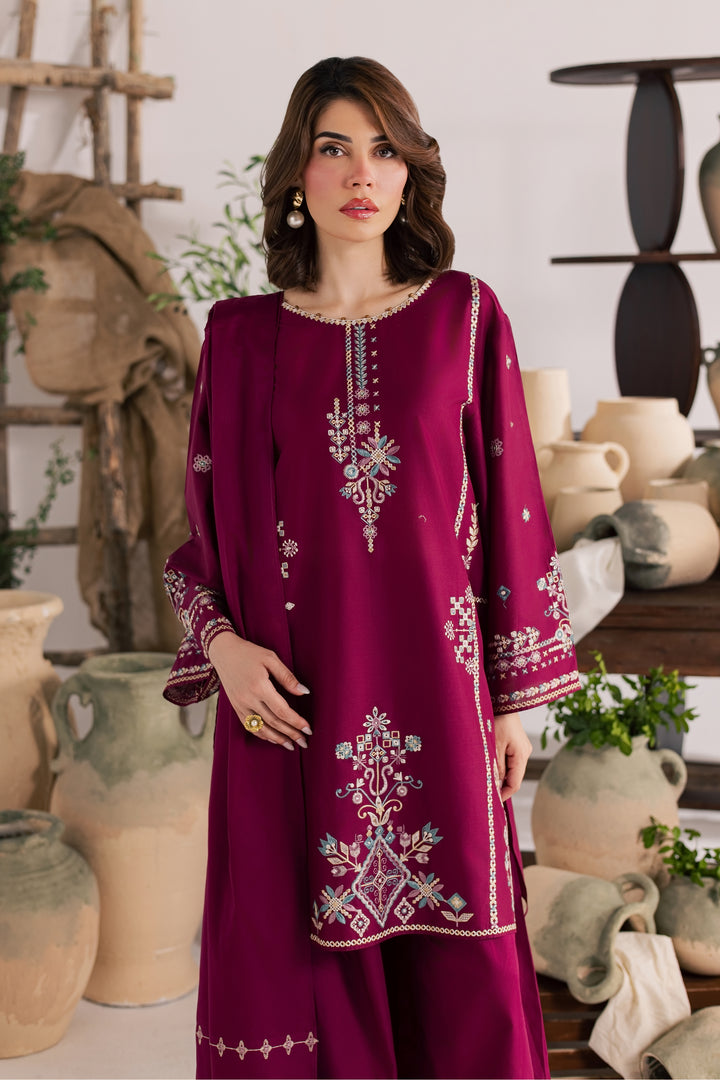 Maroon Mist 3Pc - Embroidered Lawn Dress
