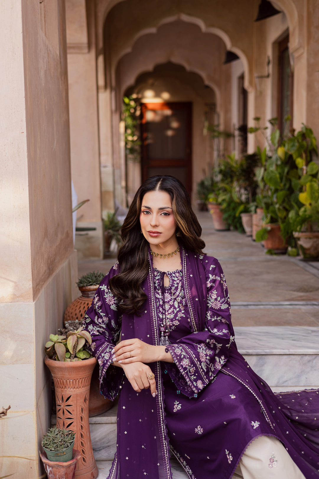 Plum Haze 3Pc - Festive Embroidered Lawn