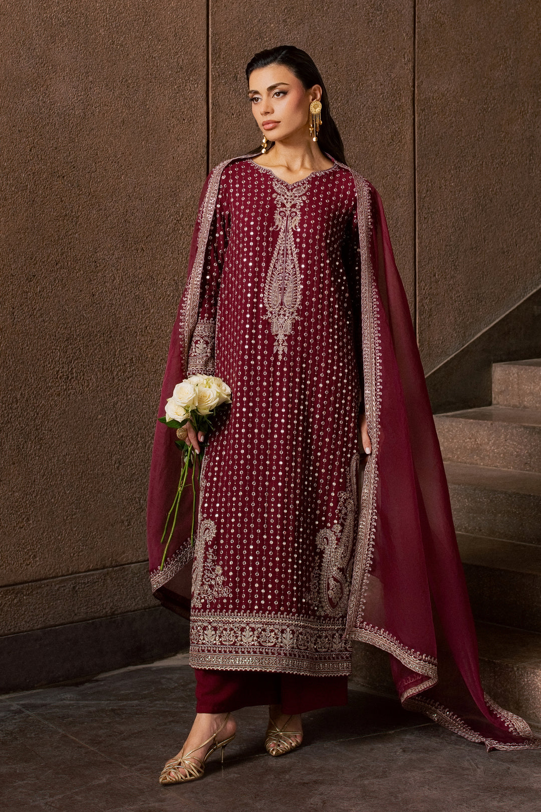 Maroon Raqs 3Pc - Festive Luxe Pret