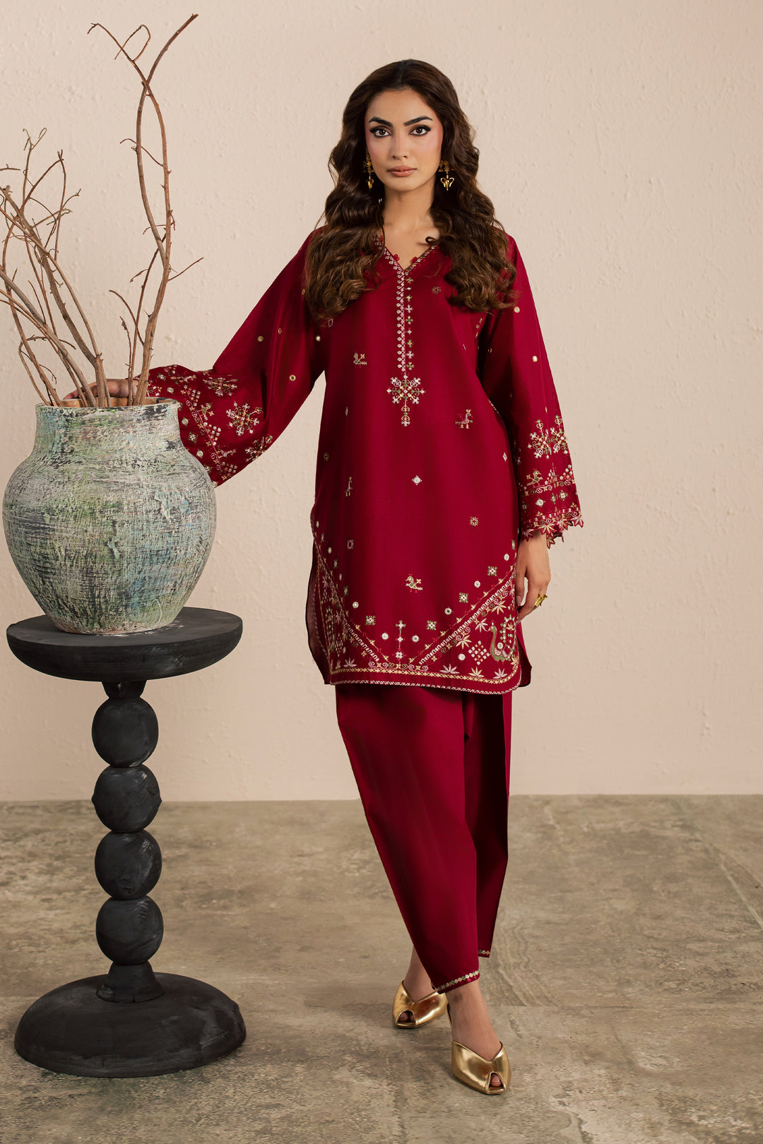 Maroon Santro 2Pc - Embroidered Lawn Dress