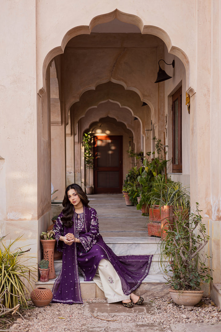 Plum Haze 3Pc - Festive Embroidered Lawn