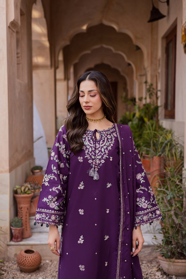 Plum Haze 3Pc - Festive Embroidered Lawn