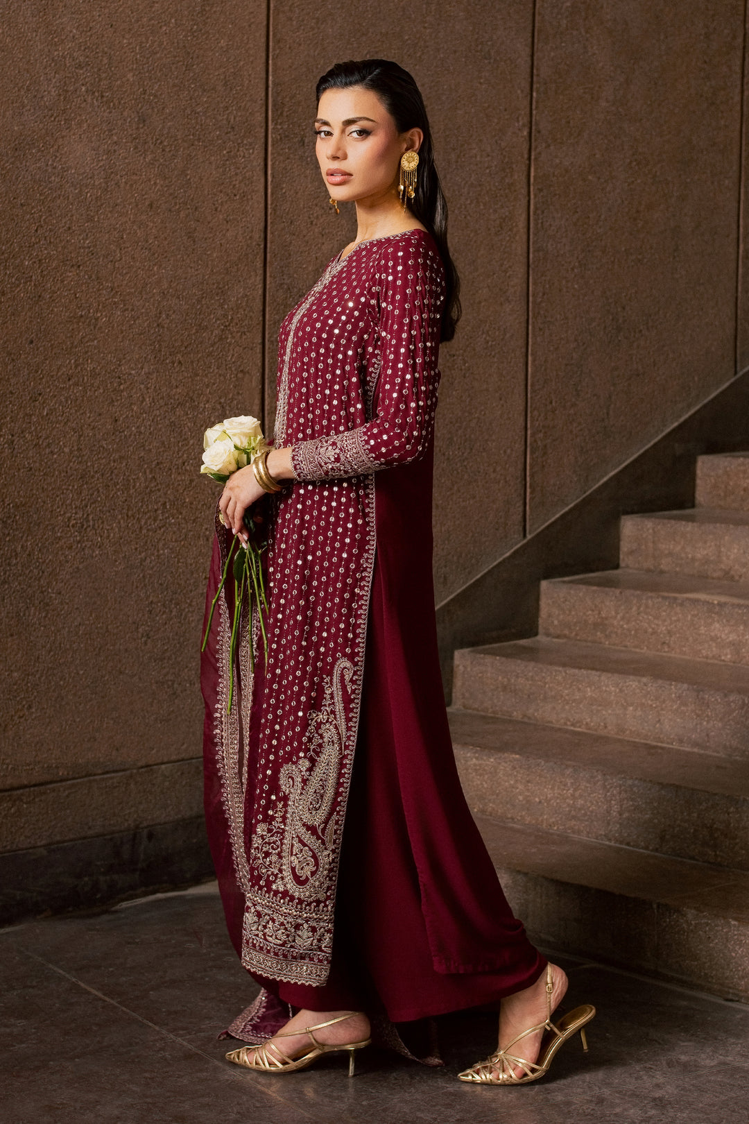 Maroon Raqs 3Pc - Festive Luxe Pret