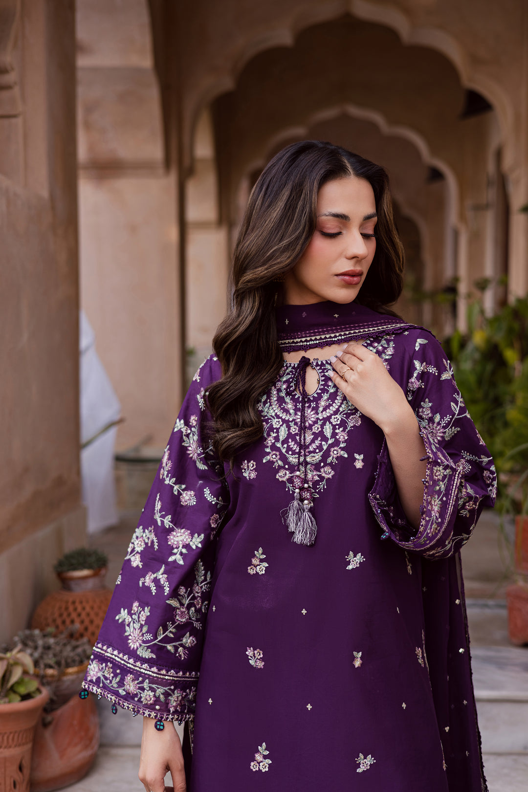 Plum Haze 3Pc - Festive Embroidered Lawn