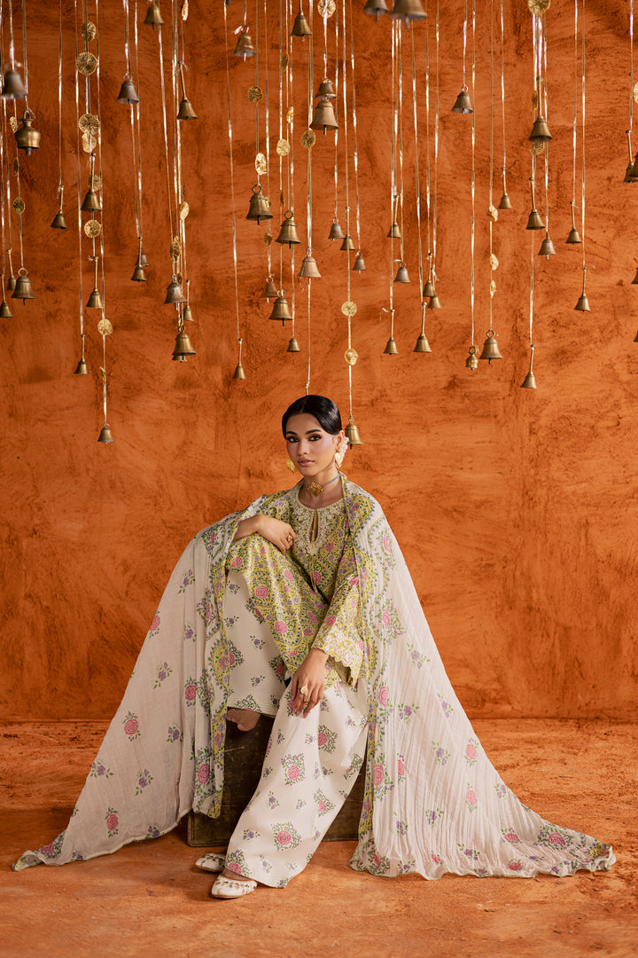 Yellow Minsa 3pc - Printed Lawn Dress