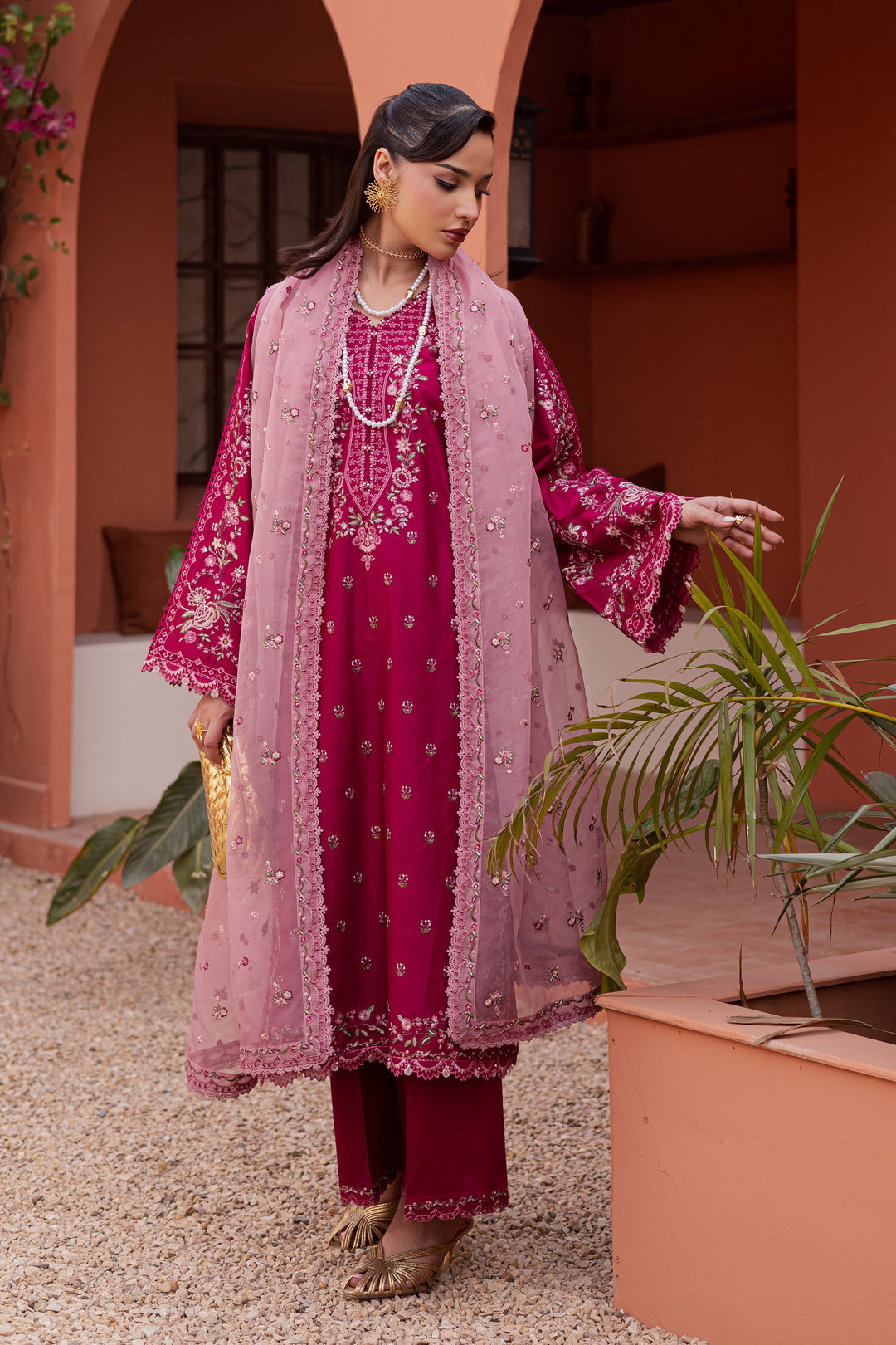 Pink Aleyla 3Pc - Festive Embroidered Lawn