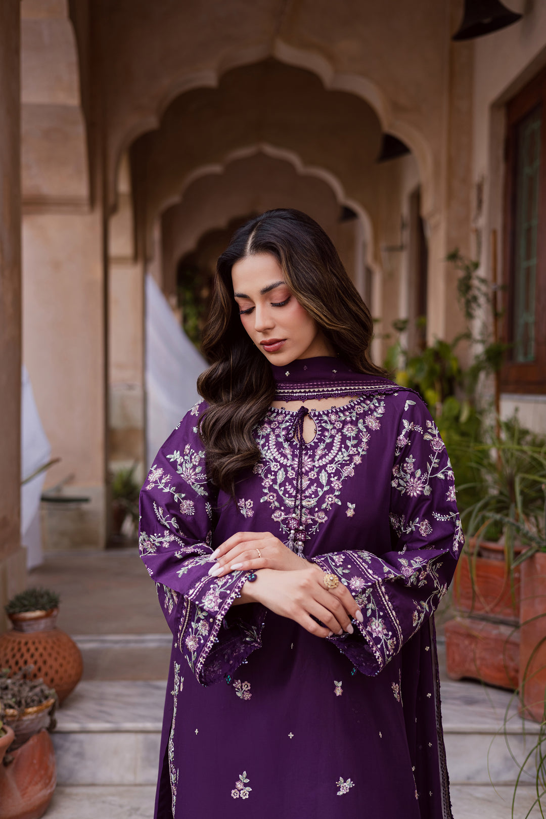Plum Haze 3Pc - Festive Embroidered Lawn